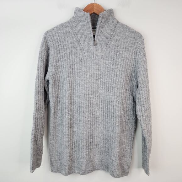 LL Bean Cozy Cloud Sweater Women's SMALL Quarter Zip Gray Ribbed NWT - Picture 2 of 8